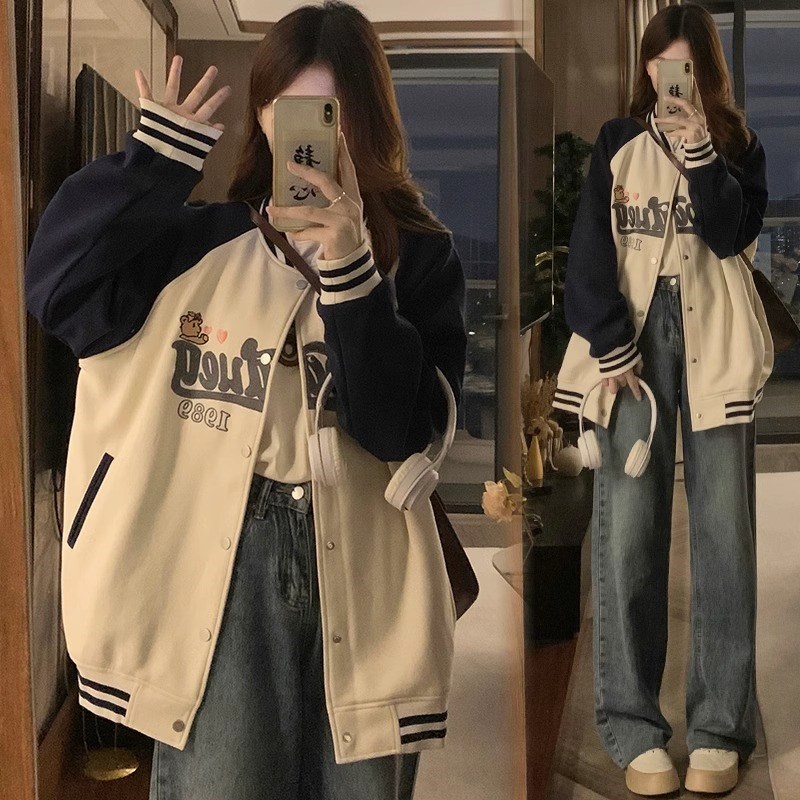 棒球服外b套少女春秋装2024新款初中高中学生宽松休闲百搭夹克上