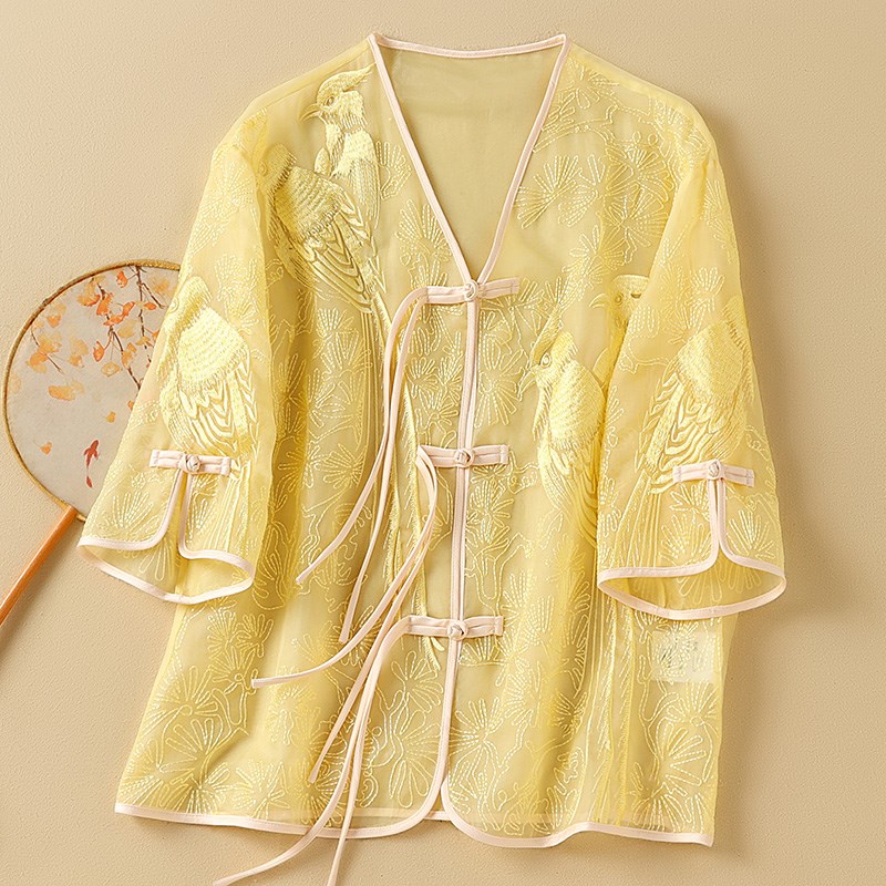 新中式上衣唐装女装中国风年轻款汉服改良L夏季大码复古民族风外