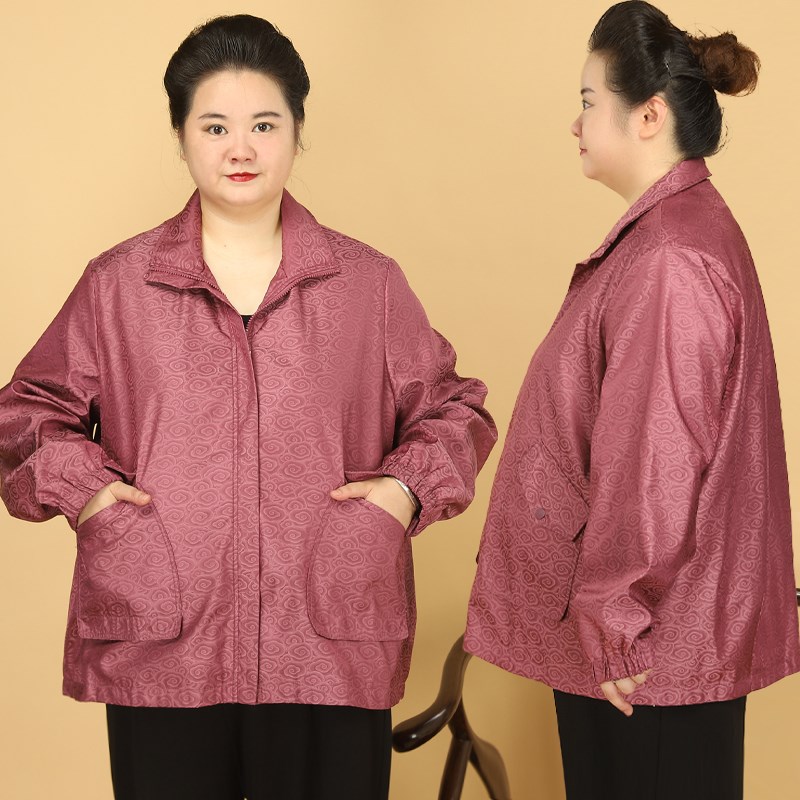 加大加肥胖妈妈大码春秋外v套中老年人胖奶奶上衣时尚风衣宽松夹