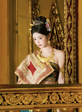 新款西双版纳傣族服装女项链民族风饰品傣族项圈耳环民族风饰品