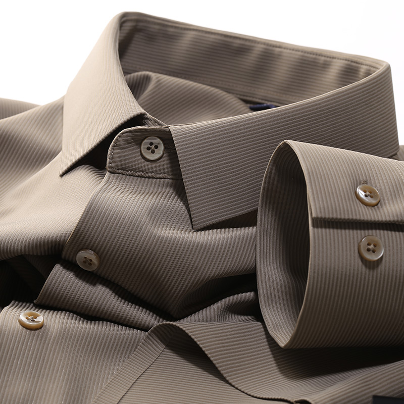 高级感无痕丝滑免烫弹力长袖衬衫男修身商务休闲正装绅士条纹衬衣