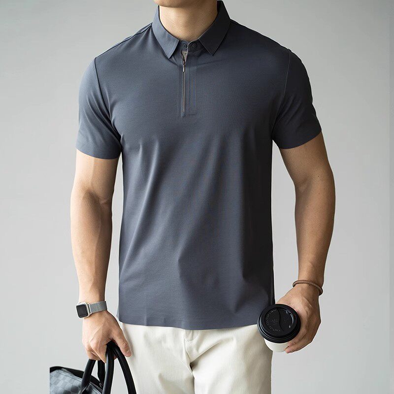莫代尔无痕POLO衫男士凉感速干2025春夏新款短袖高档翻领修身T恤