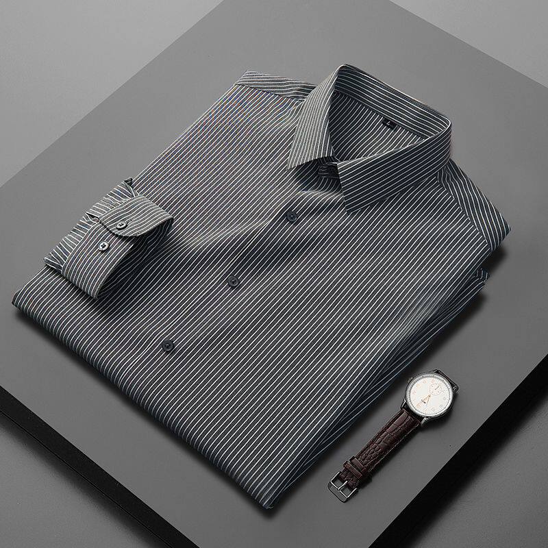 轻奢条纹衬衫男长袖高级感韩版休闲职业商务修身春秋免烫寸衫男装