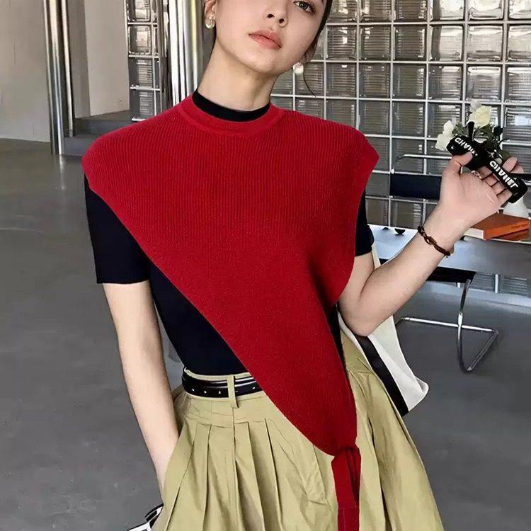 安可拉红设计感开叉针织披肩女秋冬新款三角斜边马甲叠穿洋气百搭,服饰配件/皮带/帽子/围巾,防晒披肩,淘宝优惠券,粉丝福利购,淘宝优惠卷