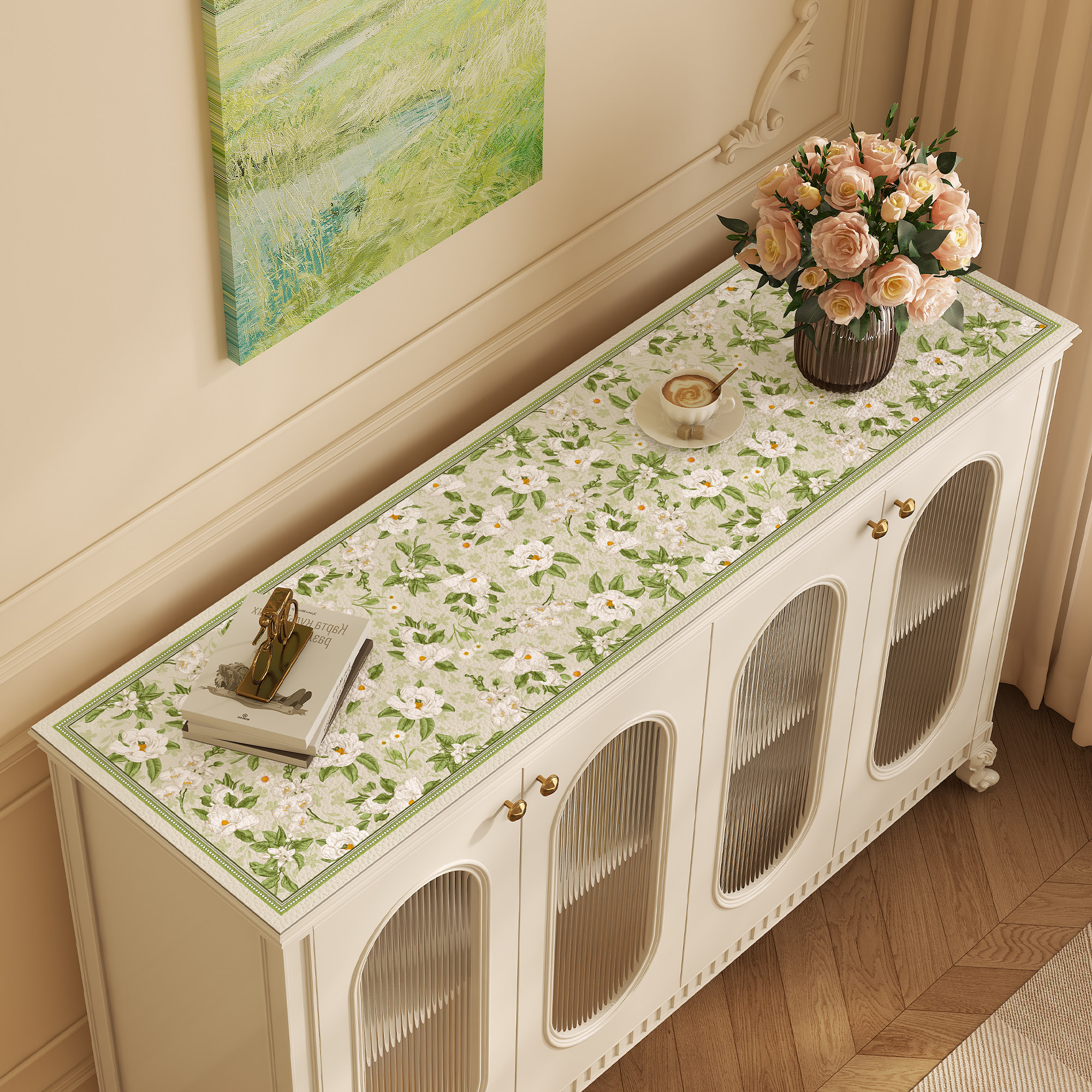 美式高级感电视柜桌垫田园风皮革鞋柜防水防尘垫高颜值餐边柜垫,居家布艺,桌布,淘宝优惠券,粉丝福利购,淘宝优惠卷