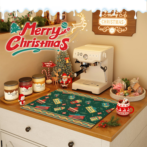 圣诞风厨房沥水垫硅藻泥吸水垫