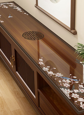 新中式PVC电视柜桌布防水防油防烫透明软玻璃餐边柜垫国风茶几垫