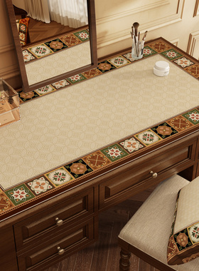 美拉德花砖书桌皮革桌垫高级感梳妆台化妆桌面垫子可裁剪茶几桌布