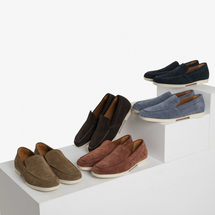 帆船豆豆平底休闲男鞋 代工厂货源低帮套脚一脚蹬男士 皮圆头乐福鞋