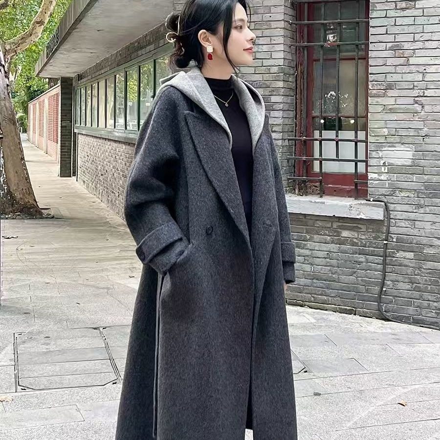 烟灰色双面羊绒大衣女中长款2025秋冬新款韩版宽松高档羊毛呢外套,女装/女士精品,大码呢大衣,淘宝优惠券,粉丝福利购,淘宝优惠卷