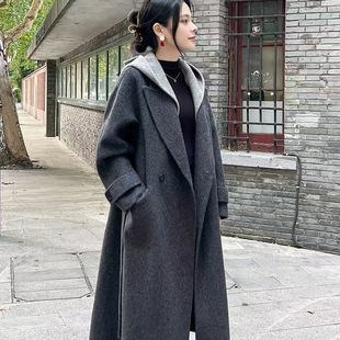 烟灰色双面羊绒大衣女中长款2025秋冬新款韩版宽松高档羊毛呢外套