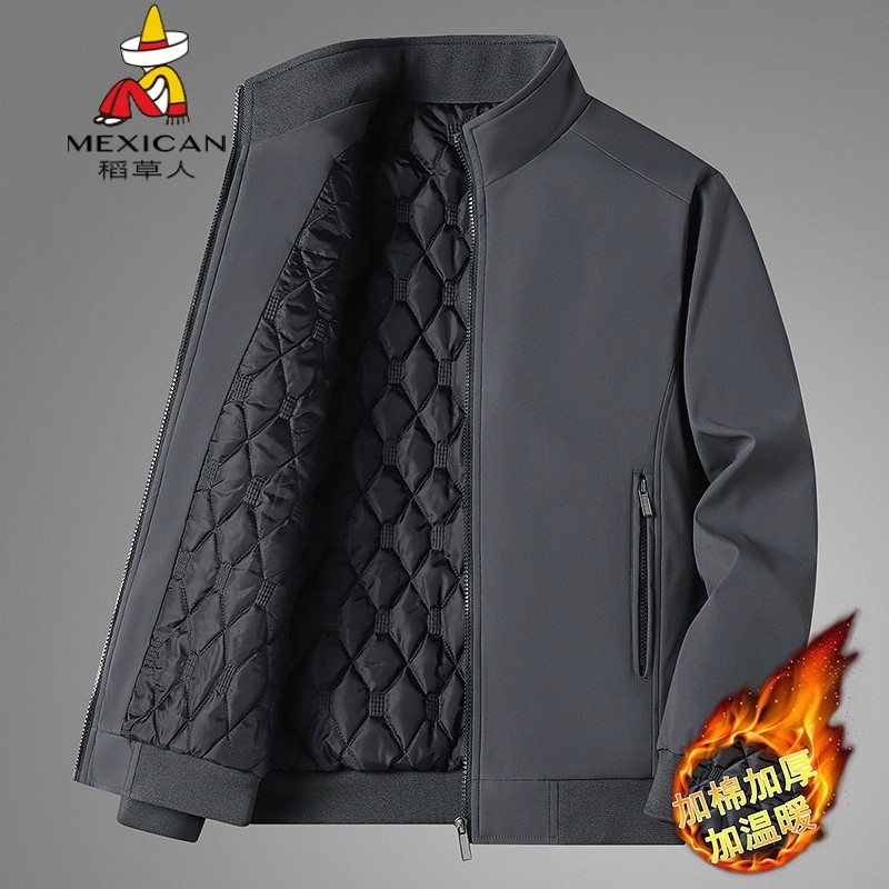 稻草人正品外套男冬季棉衣大码中老年爸爸装加绒加厚加棉行政夹克