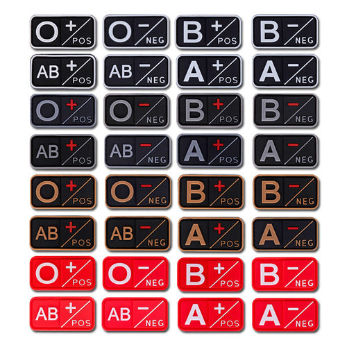3D橡胶补丁A AB O B+POS血型章PVC软胶血型条战术识别魔术贴