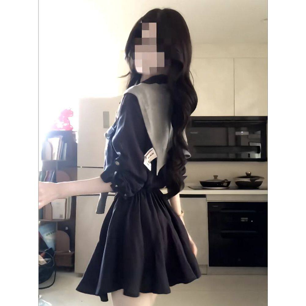 韩系高智感衬衫连衣裙女新款绝美显瘦蓬蓬短裙+披肩小众套装