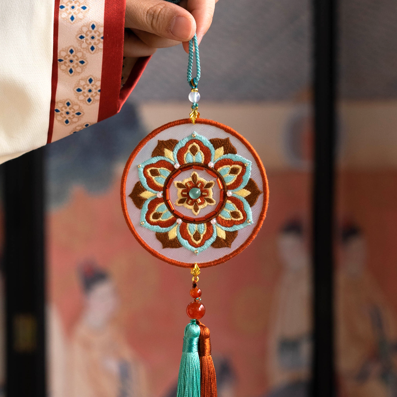 diy hand-embroidered material package, Organza pendant, self-embroidered caisson pattern beaded amulet, couple gift thumbnail 2