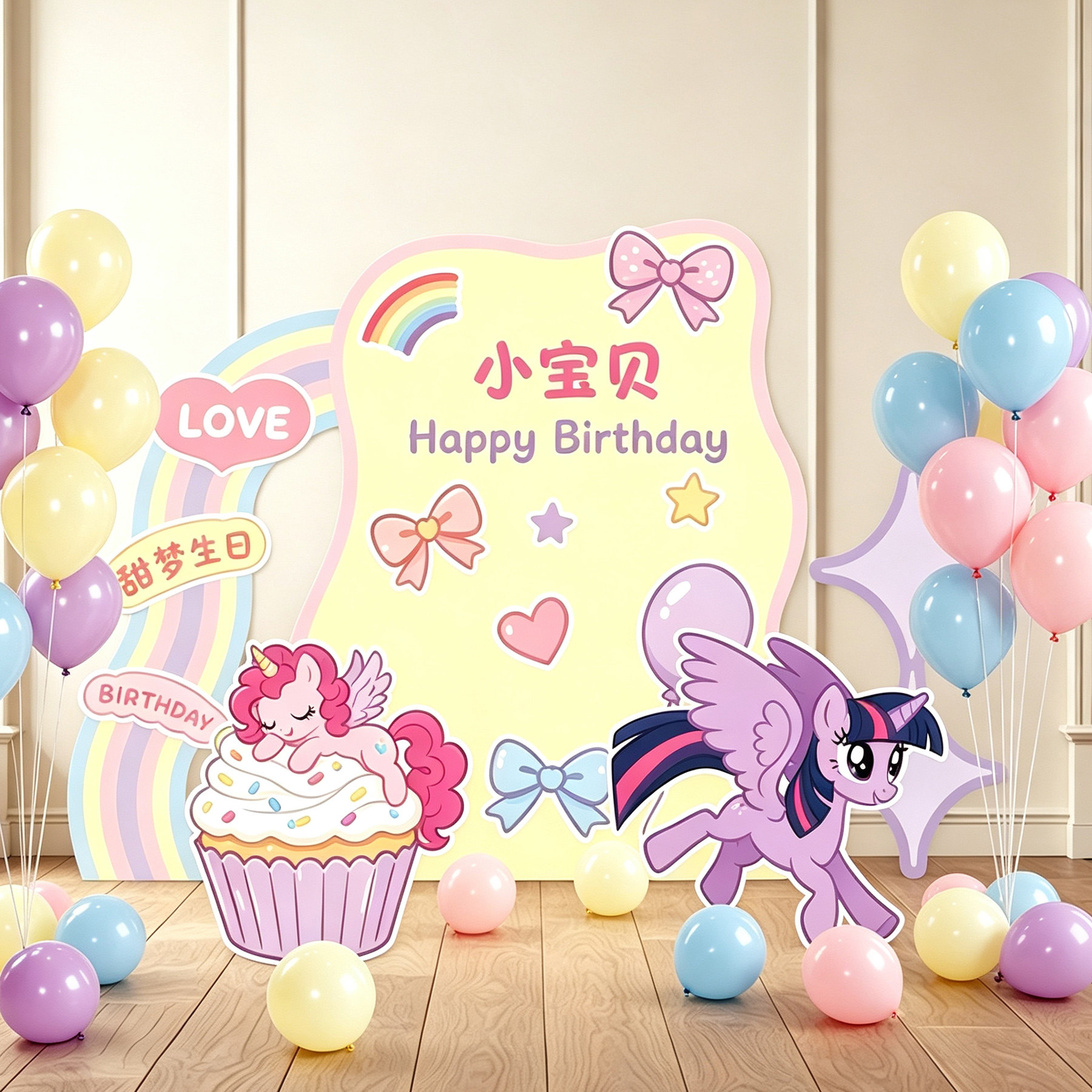 小马宝莉儿童生日派对背景板