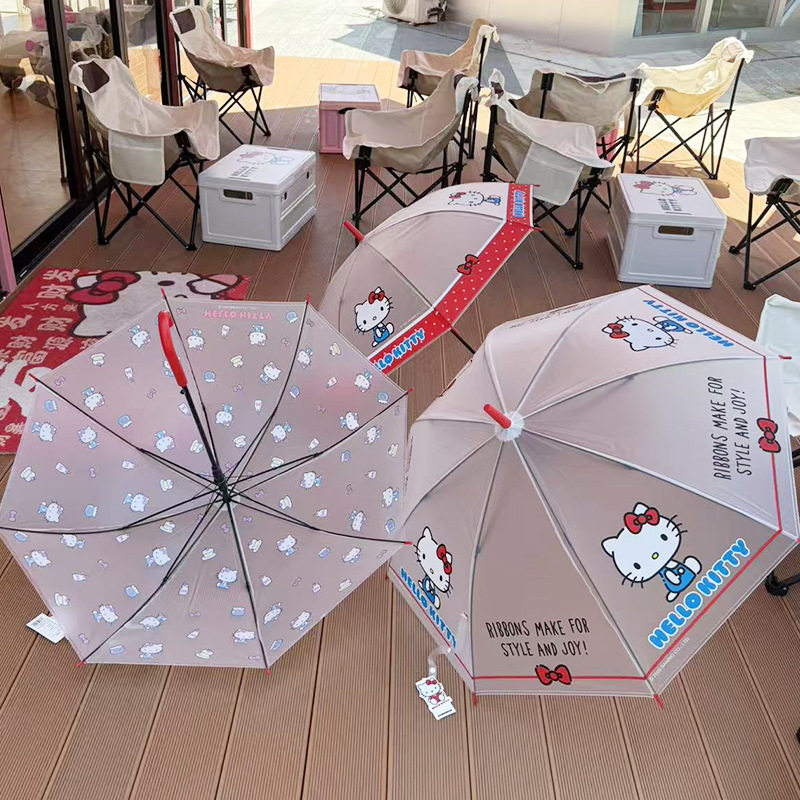 正版hellokitty磨砂透明雨伞长柄伞kt凯蒂猫儿童小学生可爱直杆伞