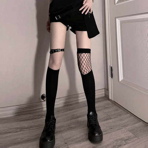 高筒袜子女黑丝春夏拼接辣妹过膝