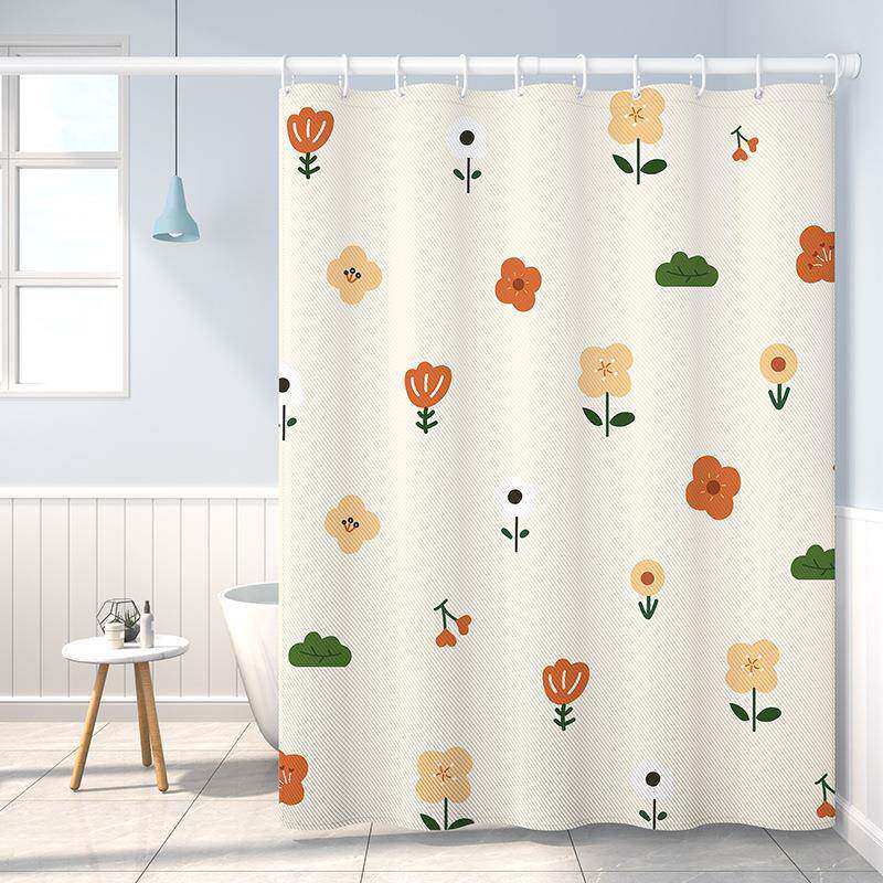 数码印花浴帘浴室淋浴隔断帘洗澡防水加厚涤纶伸缩杆干湿分离套装