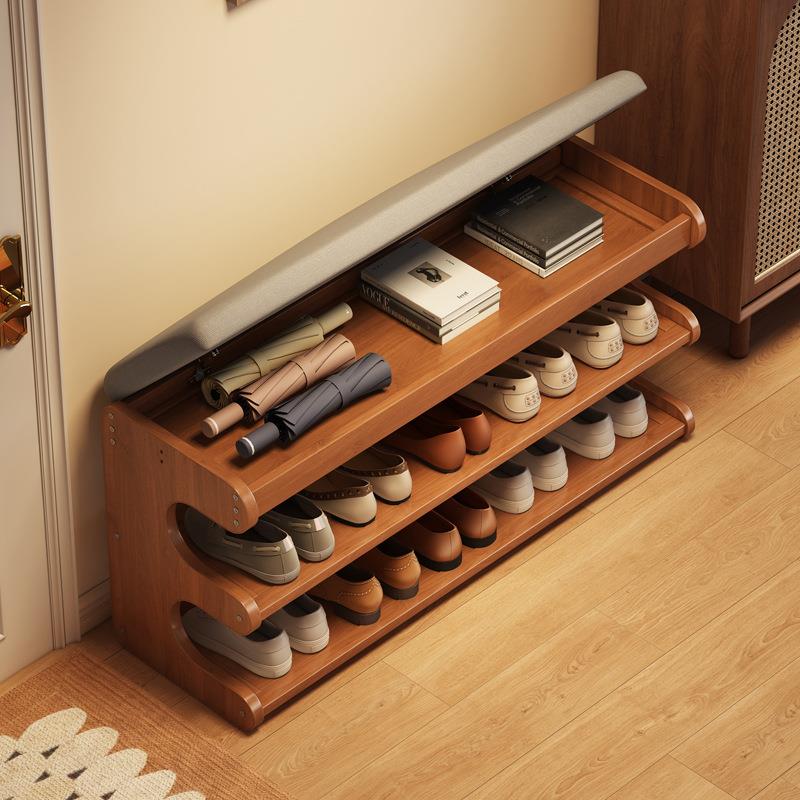 家用门口多层换鞋凳坐凳一体入户门收纳架软包可坐收纳整理鞋架子