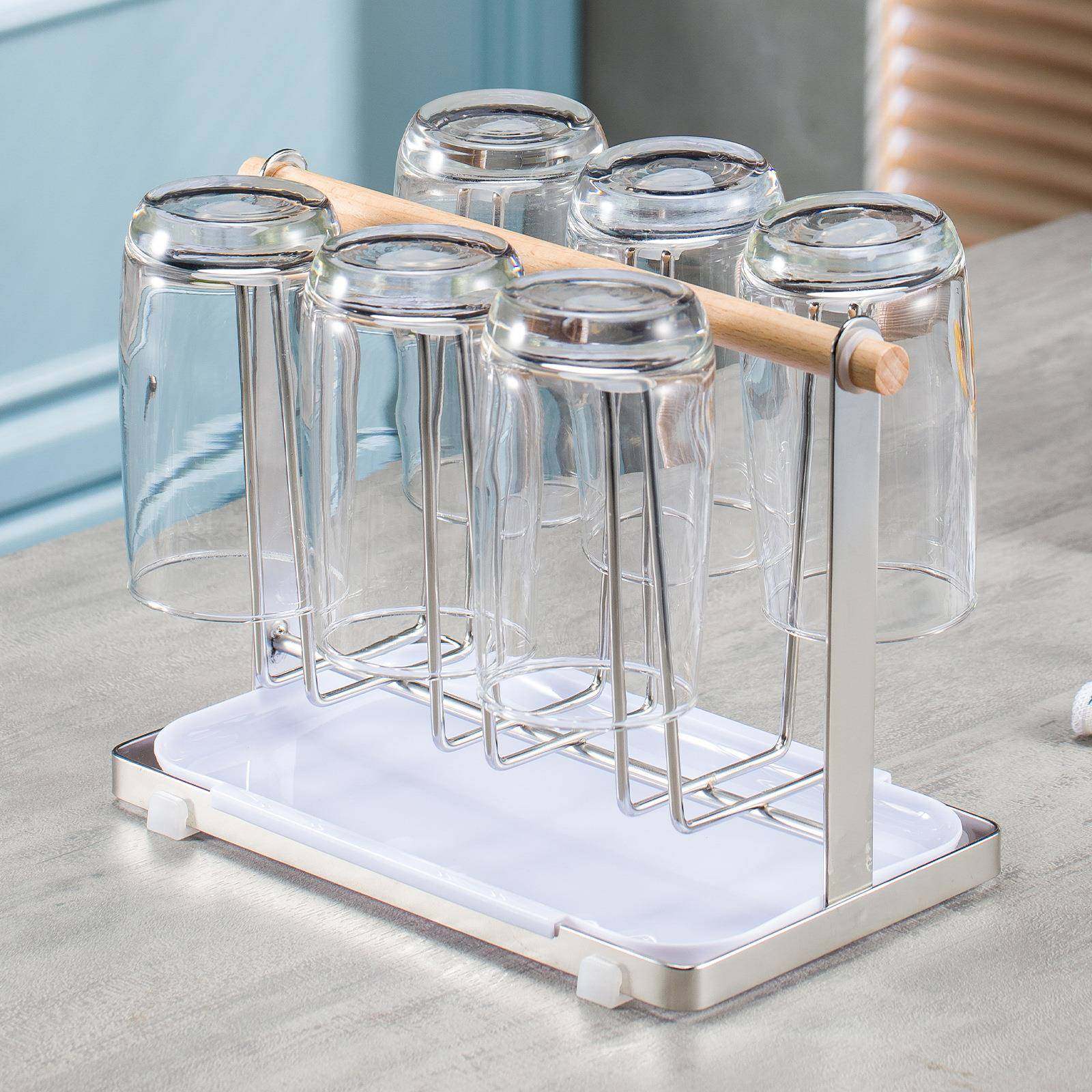 不锈钢杯架家用水杯沥架轻奢倒挂玻璃杯接水盘ins杯子收纳置物架,餐饮具,酒架,淘宝优惠券,粉丝福利购,淘宝优惠卷