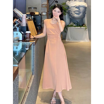 法式温柔度假风高级感U领连衣裙女夏季小众设计感收腰显瘦长裙子