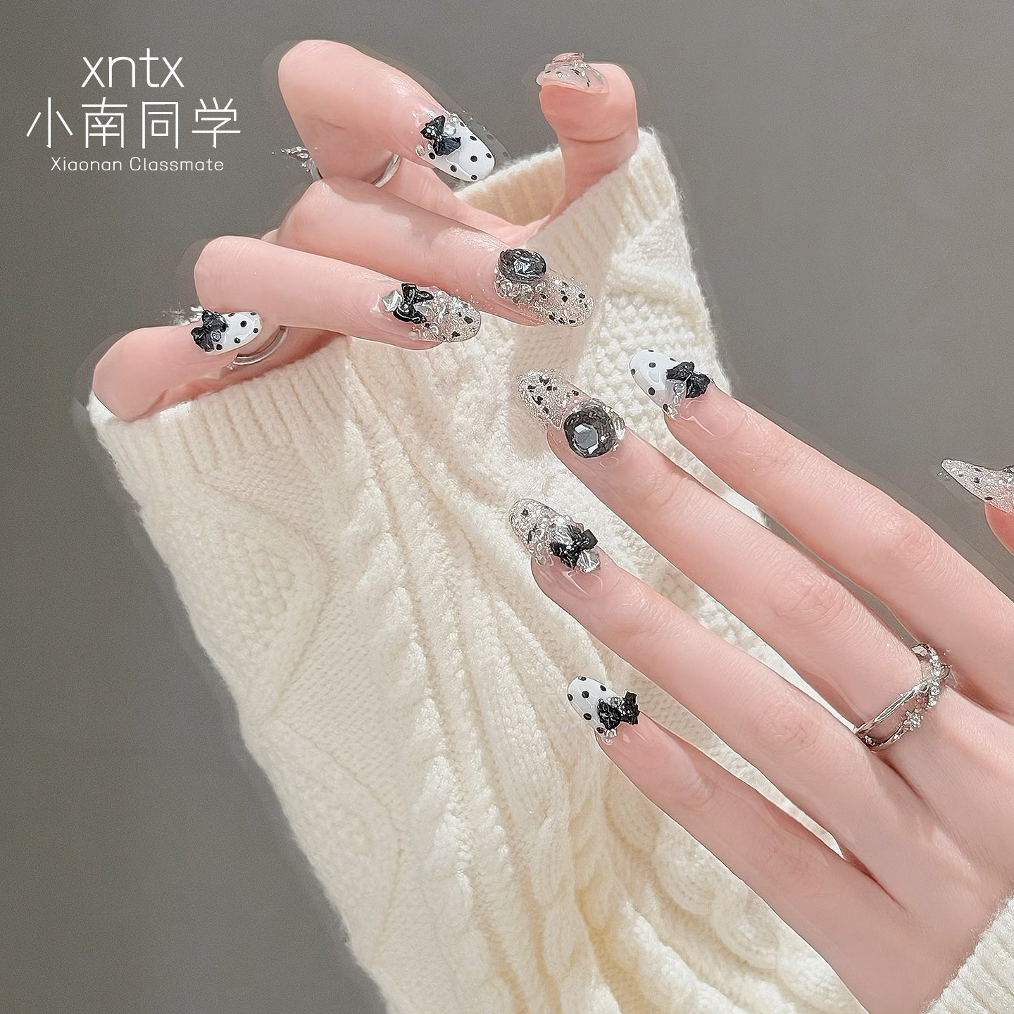 【晶石蝴蝶结显白甲】法式穿戴甲