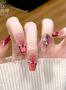 手工美甲穿戴甲中长款2025新款显白喜宝红色甲片新娘过年指甲贴片