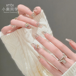 穿戴甲轻奢高级感美甲贴片喜宝秋冬裸色猫眼黄黑皮显白nail假指甲