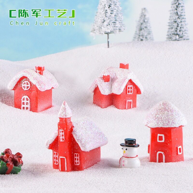 子别墅摆件雪人红色风格房子礼品