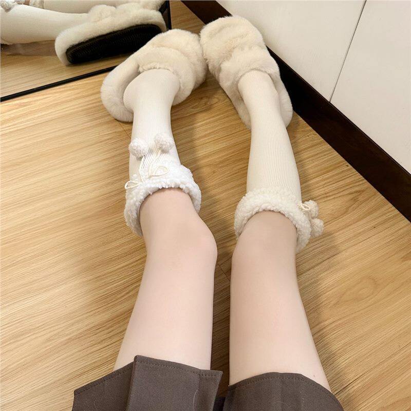 特价新款 小腿袜女秋冬款加厚保暖羊羔绒毛球长筒及膝堆堆袜日系