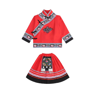 三月三民族服装儿童壮族舞蹈服少数民族演出服苗族彝族侗族舞蹈服