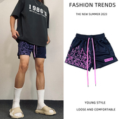 透气速干训练裤 夏季 男生ins潮牌运动三分裤 火焰篮球短裤 美式