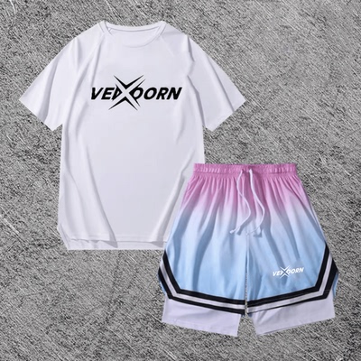 维动美式篮球服短袖运动套装速干篮球投篮服球衣T恤男夏渐变短裤