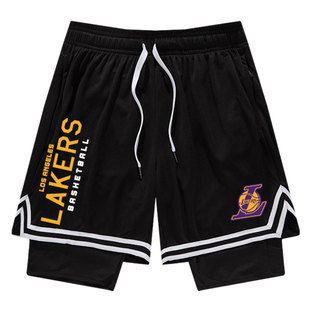 2024新款篮球短裤美式潮流假两件运动三分裤快船队太阳队训练球裤