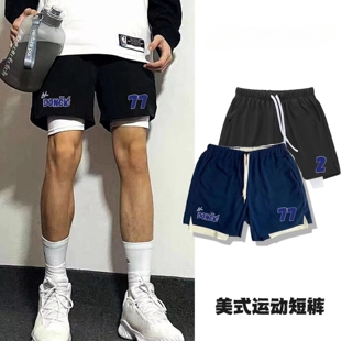 独行侠东契奇77号球裤男夏季宽松速干假两件运动短裤不过膝三分裤