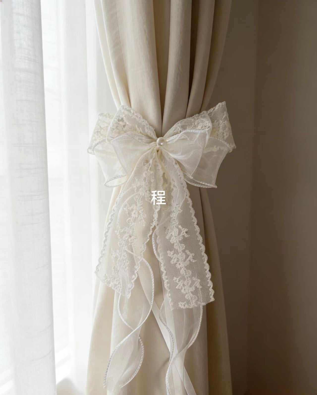 法式公主复古黑色双层蕾丝蝴蝶珍珠绑带窗帘扣绑绳系带扎束带绑带