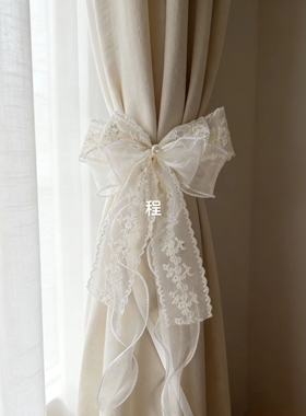 法式公主复古黑色双层蕾丝蝴蝶珍珠绑带窗帘扣绑绳系带扎束带绑带