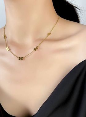 爆款轻奢高级感小众设计立体蝴蝶钛钢不掉色夏项链锁骨链夏镀金女