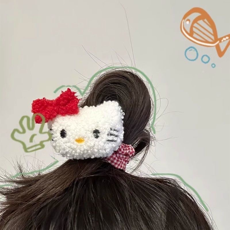 格子发饰卷毛凯蒂猫发圈卡通