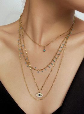 欧美ins达人网红主播项链多层钛钢锁骨链四层小众设计不撞款饰品