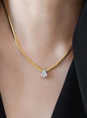 钛钢电镀18K金不掉色水滴锆石蛇骨项链简约小众高级感生日礼物