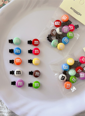 10个装~创意m豆糖果色发夹日系学生可爱边夹少女m豆糖彩虹糖发饰