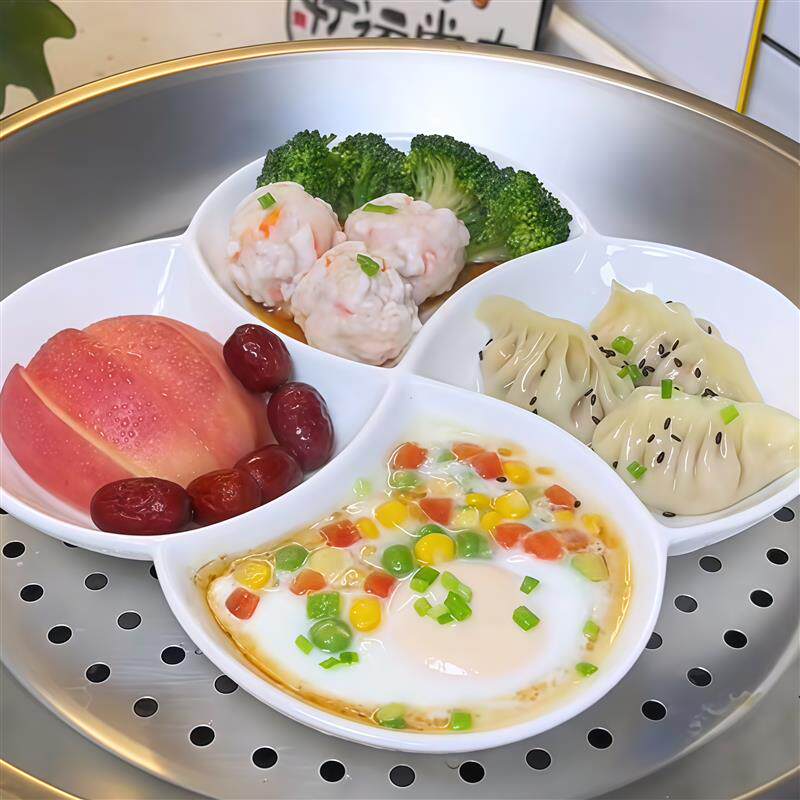 分格餐盘陶瓷家用食堂打盘营养早餐盘子多功能分餐盘一人食三格饭