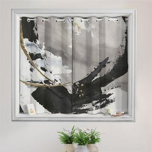 细麻成品短帘装饰油画笔触高端大气网红款客厅书房阳台飘窗窗帘