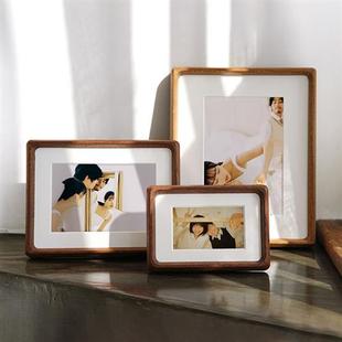 洗照片圆角实木婚纱照相框冲洗10相片打印8寸6寸胡桃木结婚照摆台