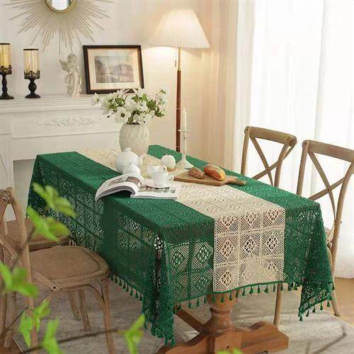 包邮米绿撞色拼接棉线钩花桌布镂空台布茶几布边柜电视柜钢琴盖布,居家布艺,桌布,淘宝优惠券,粉丝福利购,淘宝优惠卷