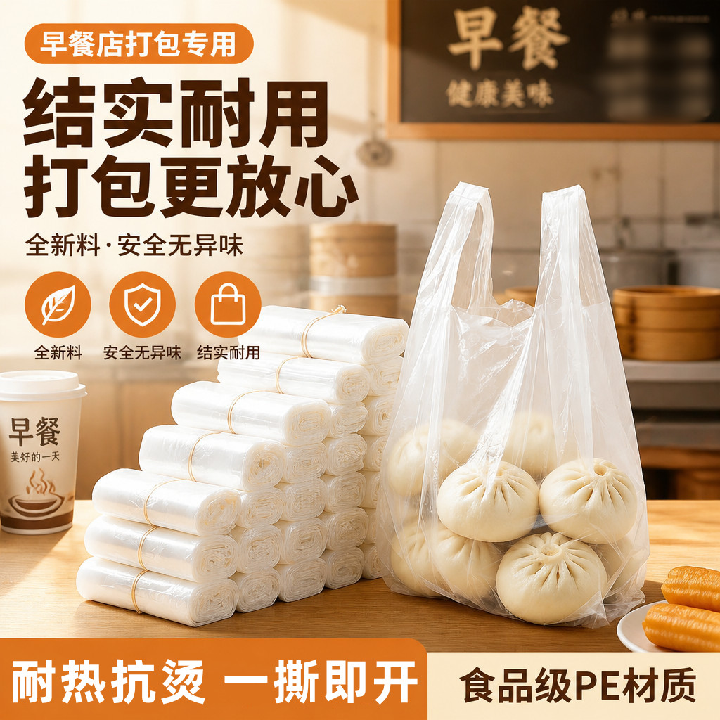白色食品袋透明塑料袋早餐店一次性方便袋手提背心袋外卖商用胶袋