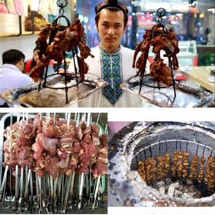 新疆馕坑烤肉签子架子手工打制不锈钢烧烤羊肉签子烧烤架宝塔架子