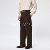 水洗款 复古深棕色单褶休闲裤 男宽松直筒裤 TUTM男装 秋冬垂感长裤
